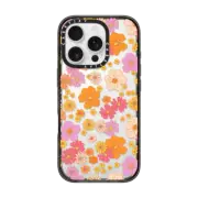 iPhone 16 Pro Impact Case retro boho hippie flowers (60s / 70s floral pattern on clear background)