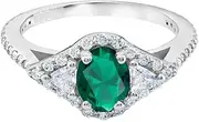 [Generic] 2ct Oval Cut Created Green Emerald Trillion Accents Trilogy Ring White Gold Plated