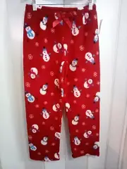Little Girls NWT Christmas Red Fleece Pajama Pants Snowmen & Snowflakes 10/12