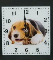 15 CM BEAGLE DOG PUPPY GLASS WALL CLOCK COLLECTABLE MAN CAVE HOME DECOR