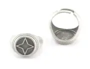 Star Signet Ring Adjustable Antique silver plated brass (7-8US inner size) 4244