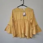 Roper Womens Boho Cottagecore Peasant Bell Sleeve Organic Cotton Yellow Top XS
