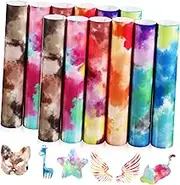 COHEALI 12pcs Colorful Tie Dye Heat Transfer Vinyl Sheets Easy Application for DIY Shirts Hats Mugs Unique Patterns Durable Flexible Suitable for Various Fabrics
