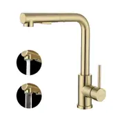 Decaura WELS Kitchen Mixer Taps L-shape Pull Out Laundry Mixer Tap 360 Swivel Sink Faucet 2-Mode Sprayer Lead-free (Brushed Gold)