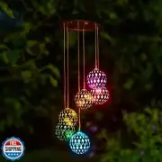Solar Metal Orb Wind Chime Mobile - Rainbow Color Changing LED Lights, Outdoo