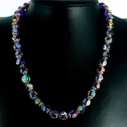 Murano Glass Necklace Blue Gold Multi 42 Beads Millefiori Venice 46cm
