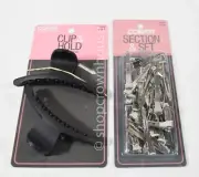 2 Conair Hair Clip & Hold Clips BLACK #55964 & Section & Set Clips #55580