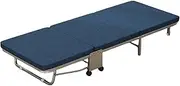 SHUQICAINA Folding Beds, Single Camping Cot Tent Bed, Portable Folding Office Lunch Break Bed, Metal Frame Sleeping Cot, Support 330 Lbs, For Indoor Outdoor Hiking Fishing Car Travel (Color : Blue)