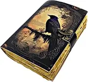 The Raven Leather Journal – Blank Spell Book of Shadows Grimoire – Handmade Vintage Leather Sketchbook & Notebook – 200 Unlined Deckle Edge Pages – Gothic Junk Journal – Gifts for Him & Her