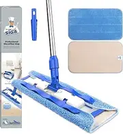 MR.SIGA Professional Microfiber Mop,Stainless Steel Handle - Pad Size: 42cm x23cm, 2 Free Microfiber Cloth Refills and 1 Dirt Removal Scrubber Included