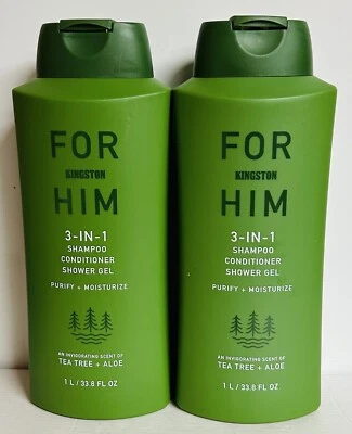 2-Pack Kingston ~ Tea Tree & Aloe 3-in-1 Shampoo, Conditioner & Shower Gel