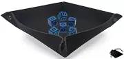 (6) 16mm Numbers 1-6 Design Black Blue Dice w/Pouch + Rolling Tray Felt Mat