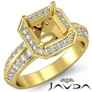 Asscher Semi Mount Halo Pave Diamond Engagement Ring 14k Yellow Gold 1Ctw