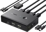 HDMI KVM Switch 1 Monitor 2 Computers, Share 4 USB Ports, for Keyboard Mouse Pr