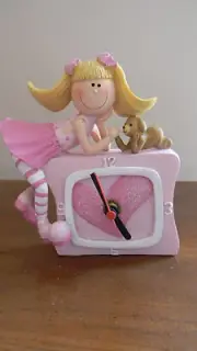 "PINK IT IS" Desk Clock Nightstand Shelf Mantel PINK OR PURPLE Girlie Heart NIB
