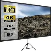 VEVOR Tripod Projector Screen with Stand 100inch 16:9 4K HD Projection Screen Stand Wrinkle-Free Height Adjustable Portable Screen for Projector Indoor & Outdoor for Movie, Home Cinema, Gaming, Office