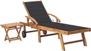 vidaXL Solid Teak Wood Sun Lounger with Table and Cushion Patio Outdoor Yard Terrace Sunbed Daybed Chaise Lounge Seating Seat Sofa Furniture