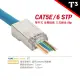 【美國T3】Cat5e / 6 穿透式水晶頭 STP 金屬遮蔽 內接地 50入(網路線 / 水晶頭 / 金屬頭 / 鐵殼)