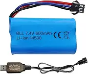 7.4V 600mah 2S Li ion Battery with SM-3P Plug and USB Charging Cable Suitable for DE82 TK3086B G20601 RC Toy RC Car TK-3082B Special Effects Flipping Car Battery