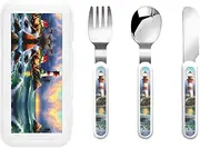 Lighthouse Diamond Painting 3 Piece Set For Camping Stainless Steel Flatware, Spoon, Fork, Knife, Ideal For Outdoor