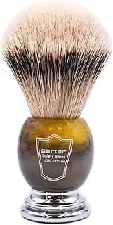 Parker Safety Razor 100% Silvertip Badger Bristle Faux Horn Handle Shaving Brush with Brush Stand