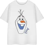 [Disney] Frozen Olaf Girls T-Shirt | Snowman White Short Sleeved Graphic Tee for Kids | Princess Story Magical Movie Apparel