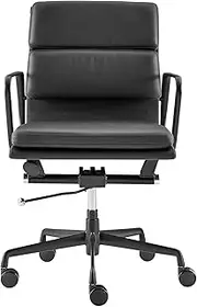 Matt Blatt Eames Premium Replica Low Back Soft Pad Office Chair Genuine Leather (Black/Black) - MBEAPOMBBLA