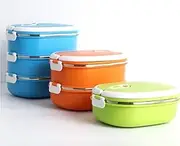 Portable Multiple Layered Stainless Steel Insulated Bento Lunch Box with Handle for School Work Picnic (Blue Double)