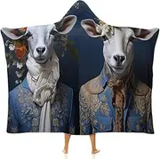 Two Sheep Wearable Blanket Hooded, Warm Cloak Arctic Velvet Hooded Blanket Adults, Super Soft Flannel Gifts for Adults and Kids Sofa Nap Blanket Birthday Xmas,50"x60"