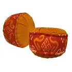 Yoga Meditation Pillow Zafu Floor cushion Orange Bali handwoven Ikat kapok fill