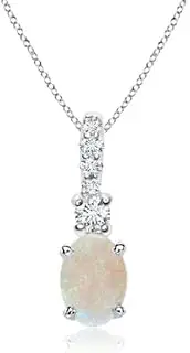 [Angara] Natural Oval Opal Pendant Necklace with Diamond Bale in Sterling Silver/14ct Solid Gold for Women | October Birthstone Jewellery for Her