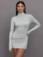 Norma Kamali Dress Med. Pickleball Turtleneck Dove Silver Long Sleeved NWT'S