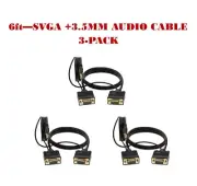 3-Pack - 6FT SVGA M/M + 3.5mm Aux Audio Cable Jack for Monitor PC Projector TV