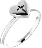 [JewelryWeb] 925 Sterling Silver Polished Love Heart With Religious Faith Cross Ring Size 6.5 Statement-Ring for Women