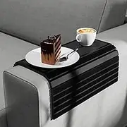 Bamboo Sofa Arm Tray, Flexible & Foldable Couch Armrest Table for Snacks, Drinks, Phone, TV Remote - Perfect Unisex Rustic Modern Black Arm Tray