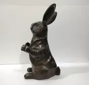 Large Rabbit Metal Easter Bunny Figurine Statue 16 inches Copper Antique Finish
