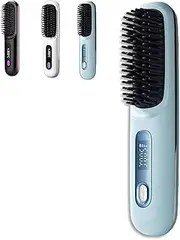 Numoya Portable Straightener Brush - GoBrush PRO, Go Brush Pro Numoya Straightener Rechargeable & Cordless Mini Hair Straightener Comb(LightBlue)