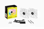 Corsair White SP140 RGB ELITE 140mm RGB LED Fan with AirGuide 68 CFM Dual Pack with Lighting Node CORE