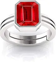 [Akshita gems] Natural Manik Lab - Certified Ruby Manik Silver Plated Adjustable Ring For Men & Women Astrological Purpose (Lab - Teseted) 9.00 Carat, free size, Natural Burma Ruby Manik Gemstone Ring,,