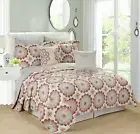 Red Gray Grey Geometric Medallion 7 pc Quilt Set Full Queen King Bed Coverlet