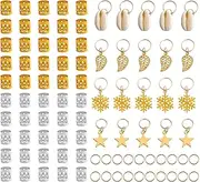 WELANE Hair Jewelry Beads, 80 PCS Metal Hair Braid Accessories for Hair Braiding Beard Decoration (7 Styles)