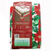 NEW Christmas Classics Pretty Poinsettia Tablecloth Red/Green on White 60"x84"