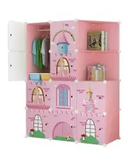 [SOGA] 10 Cubes Castle Print Portable Wardrobe in Pink