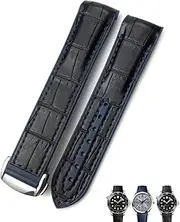 [BCMCBV] 20mm 22mm Leather Cowhide Rubber Watchbands Fit For Omega Seamaster Planet Ocean 600 GMT Orange Watch Strap