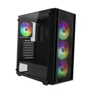 ATX Mid Tower Computer PC Case with Tempered Glass, 4X 120mm ARGB PWM Fans