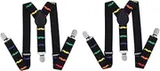 [Amosfun] 2pcs Boy Girl Beards Pattern Suspenders Y-shape Elastic Braces for Boys Girls Easy-open Clip Design Black with Colorful Beard for School and Parties