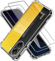LYZXMY Case for Xiaomi Poco X7 Pro 5G Transparent Mobile Phone Case + 2 Pieces Tempered Glass Screen Protector Case Soft Silicone TPU Anti-Scratch Anti Collision Clear Case