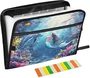 Quteprint 13 Pockets Expanding File Folder with Zipper Closure, Ocean Dolphin Mermaid Accordion File Folder with Sticky Labels, Letter Size A4 Papers Expandable File Document Organizer