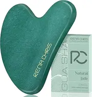 Rena Chris Gua Sha Facial Tools,Natural Jade Gua Sha Stone for Face Massager,Jawline Sculpting and Puffiness Reducing, Skin Care Gift(Green)