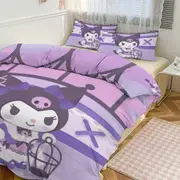 a2408 Kuromi Cute Cartoon Character Duvet Cover Set Bedding Set 1 Duvet Cover And 2 Pillowcases 3D Cartoon Printed Comfortable And Ultra Soft Bed Set